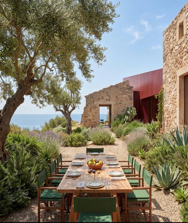 Olivos en proyecto de arquitectura mediterránea